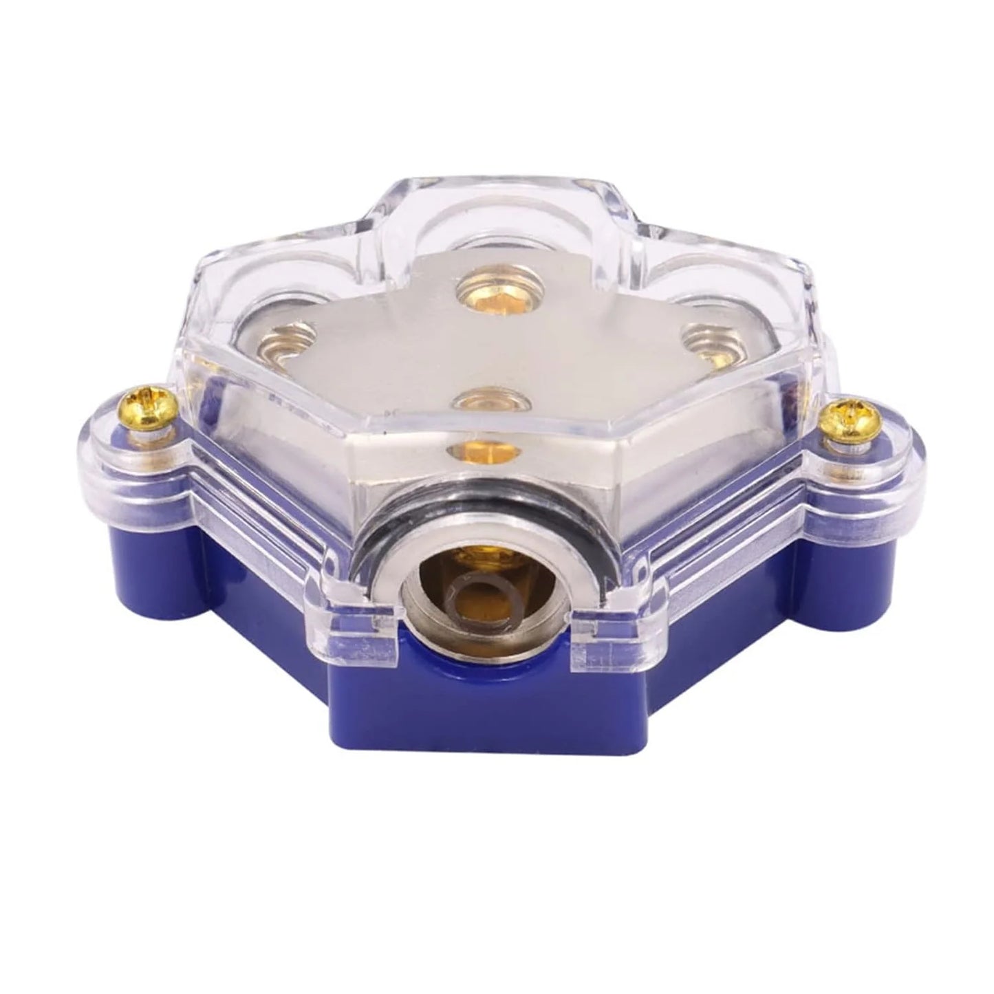 3 Way Distribution Block 2 AWG In, 2x 8 AWG Out, 1x 4 AWG Out Car Audio Amp Power Ground Distributor Blue