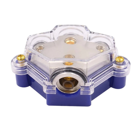3 Way Distribution Block 2 AWG In, 2x 8 AWG Out, 1x 4 AWG Out Car Audio Amp Power Ground Distributor Blue