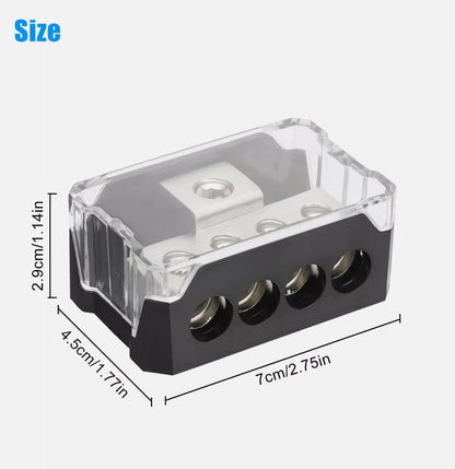 4 Way Distribution Block 0 AWG In, 4 AWG Out Car Audio Amp Power Ground Distributor Gray