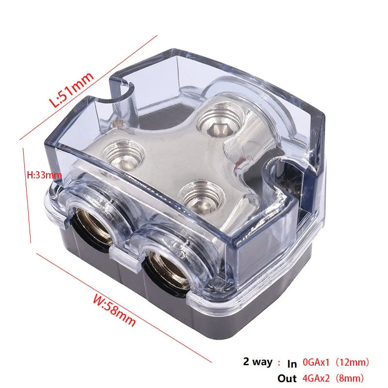 2 Way Blue Distribution Block 0-4 AWG In, 4-8 AWG Out Power or Ground