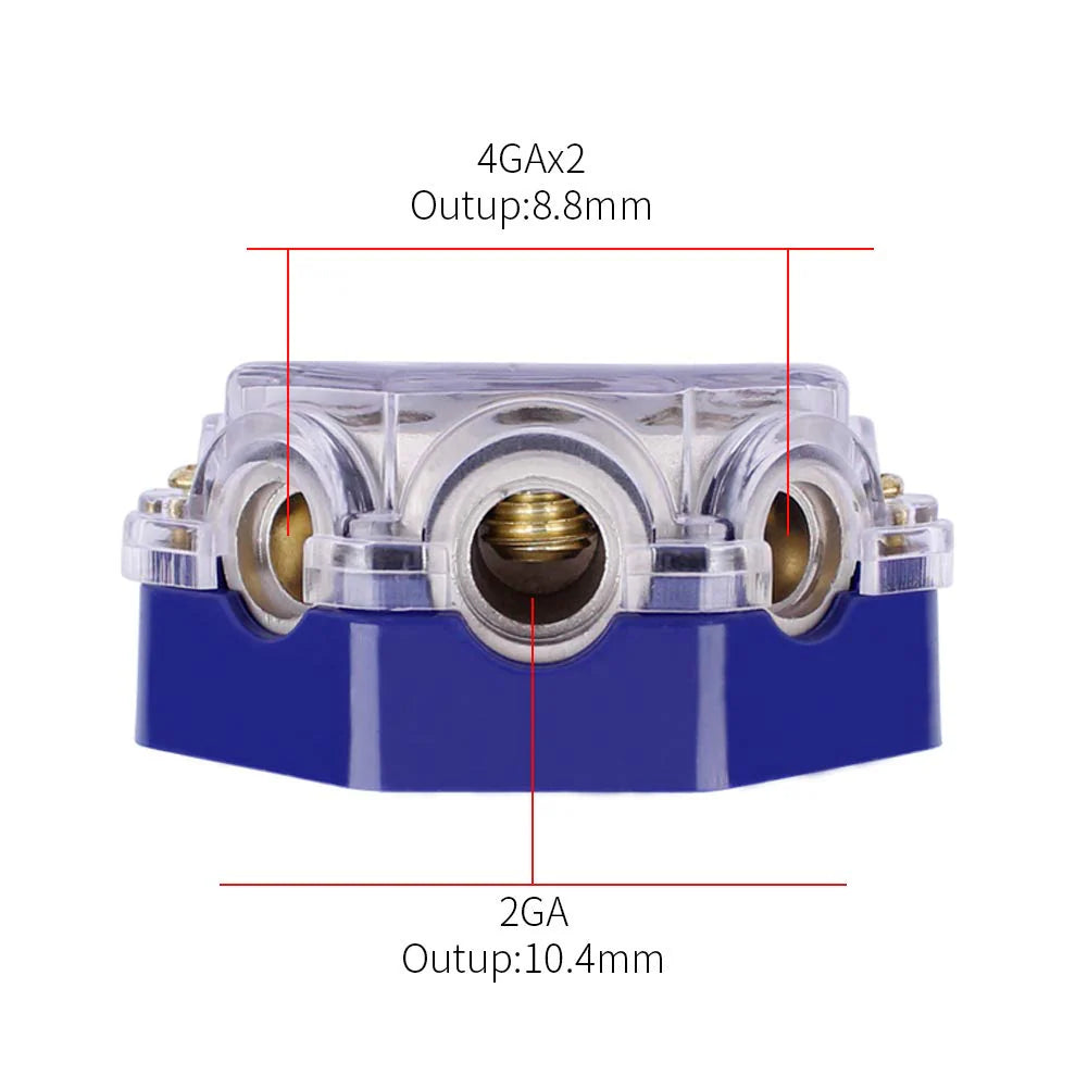 5 Way Distribution Block 0 AWG In, 2/4/8 AWG Out Car Audio Amp Power Ground Distributor Blue
