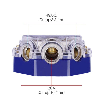 5 Way Distribution Block 0 AWG In, 2/4/8 AWG Out Car Audio Amp Power Ground Distributor Blue