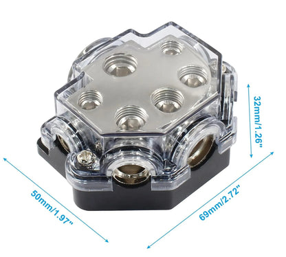 5 Way Distribution Block 0 AWG In, 2/4/8 AWG Out Car Audio Amp Power Ground Distributor Gray