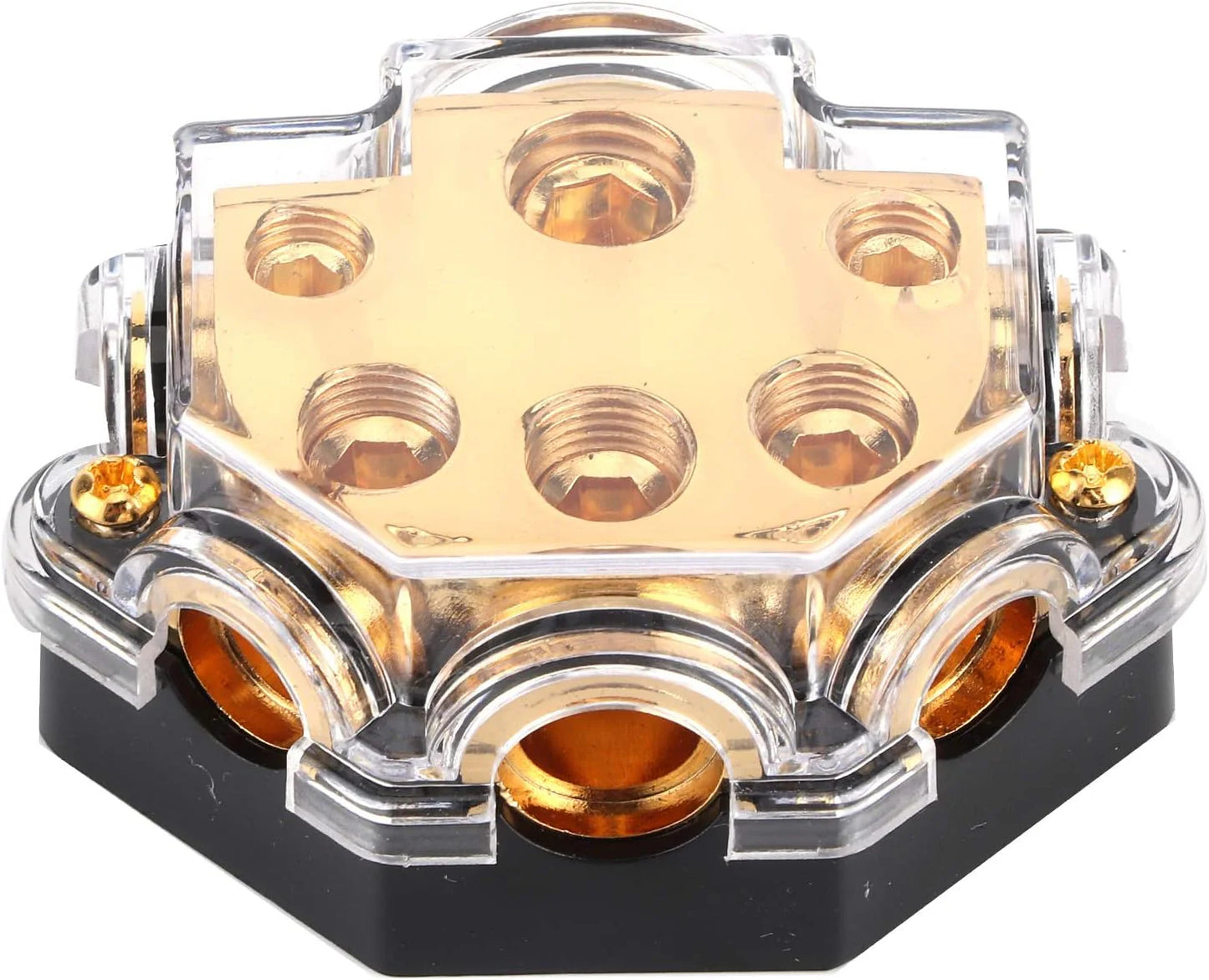 5 Way Distribution Block 0 AWG In, 2/4/8 AWG Out Car Audio Amp Power Ground Distributor Gold