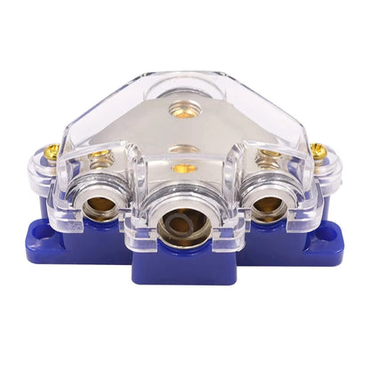 3 Way Distribution Block 2 AWG In, 2x 8 AWG Out, 1x 4 AWG Out Car Audio Amp Power Ground Distributor Blue