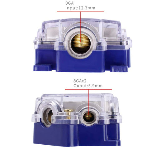 5 Way Distribution Block 0 AWG In, 2/4/8 AWG Out Car Audio Amp Power Ground Distributor Blue