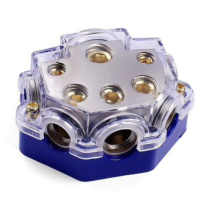5 Way Distribution Block 0 AWG In, 2/4/8 AWG Out Car Audio Amp Power Ground Distributor Blue