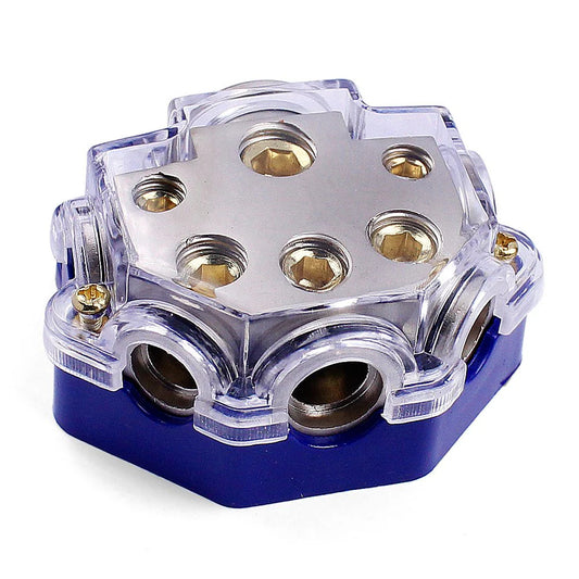 5 Way Distribution Block 0 AWG In, 2/4/8 AWG Out Car Audio Amp Power Ground Distributor Blue